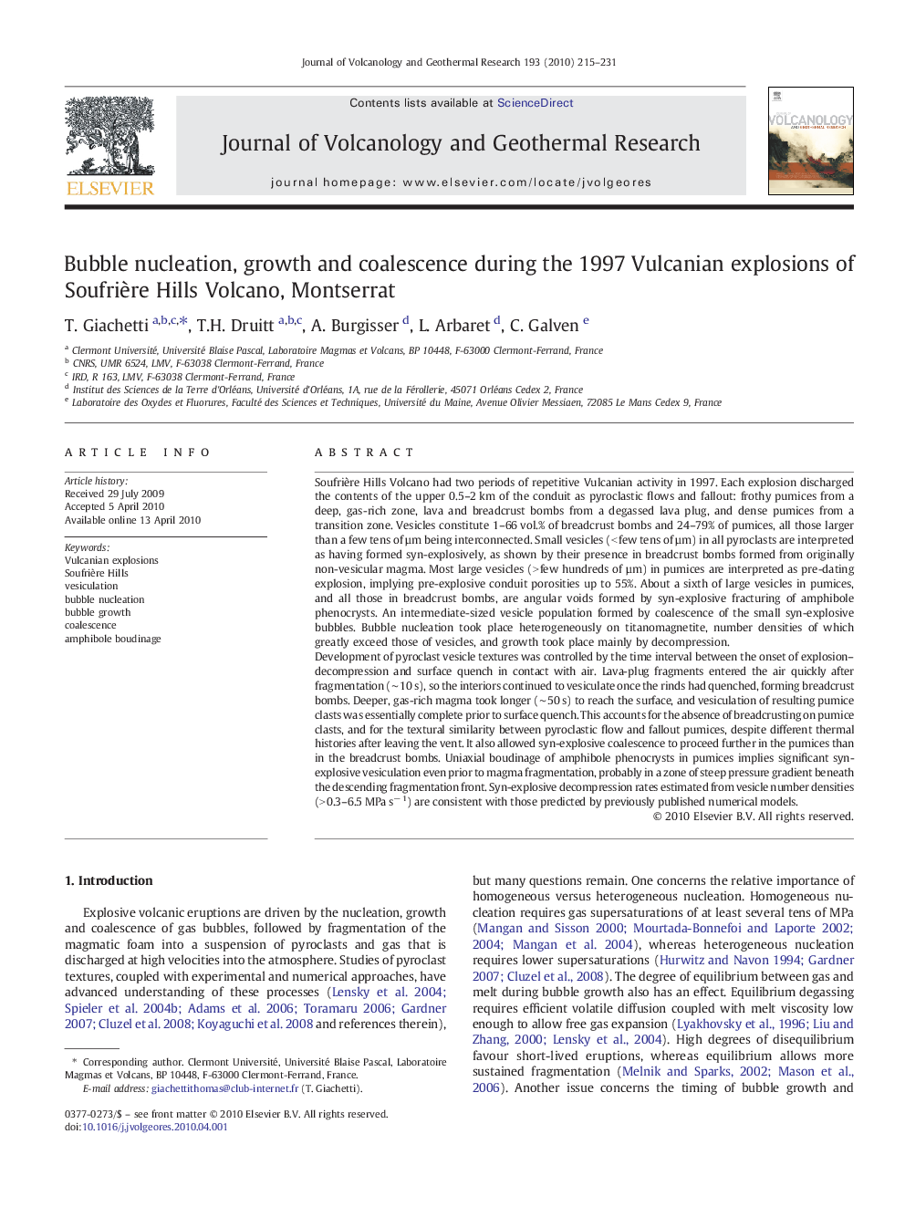 Bubble nucleation, growth and coalescence during the 1997 Vulcanian explosions of Soufrière Hills Volcano, Montserrat