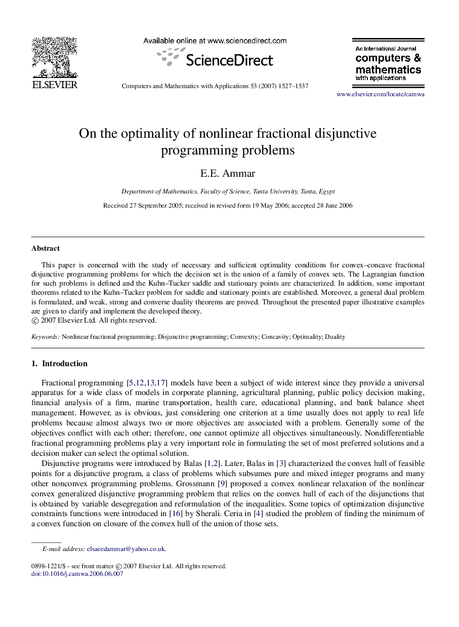 On the optimality of nonlinear fractional disjunctive programming problems