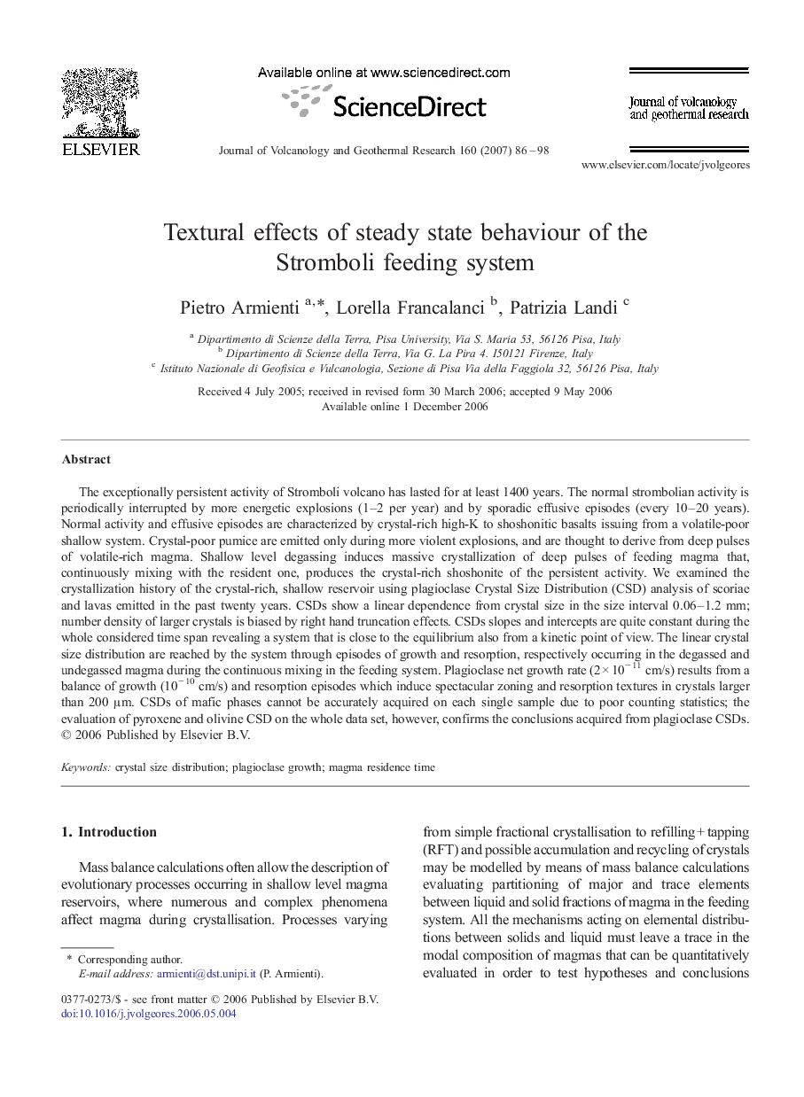 Textural effects of steady state behaviour of the Stromboli feeding system