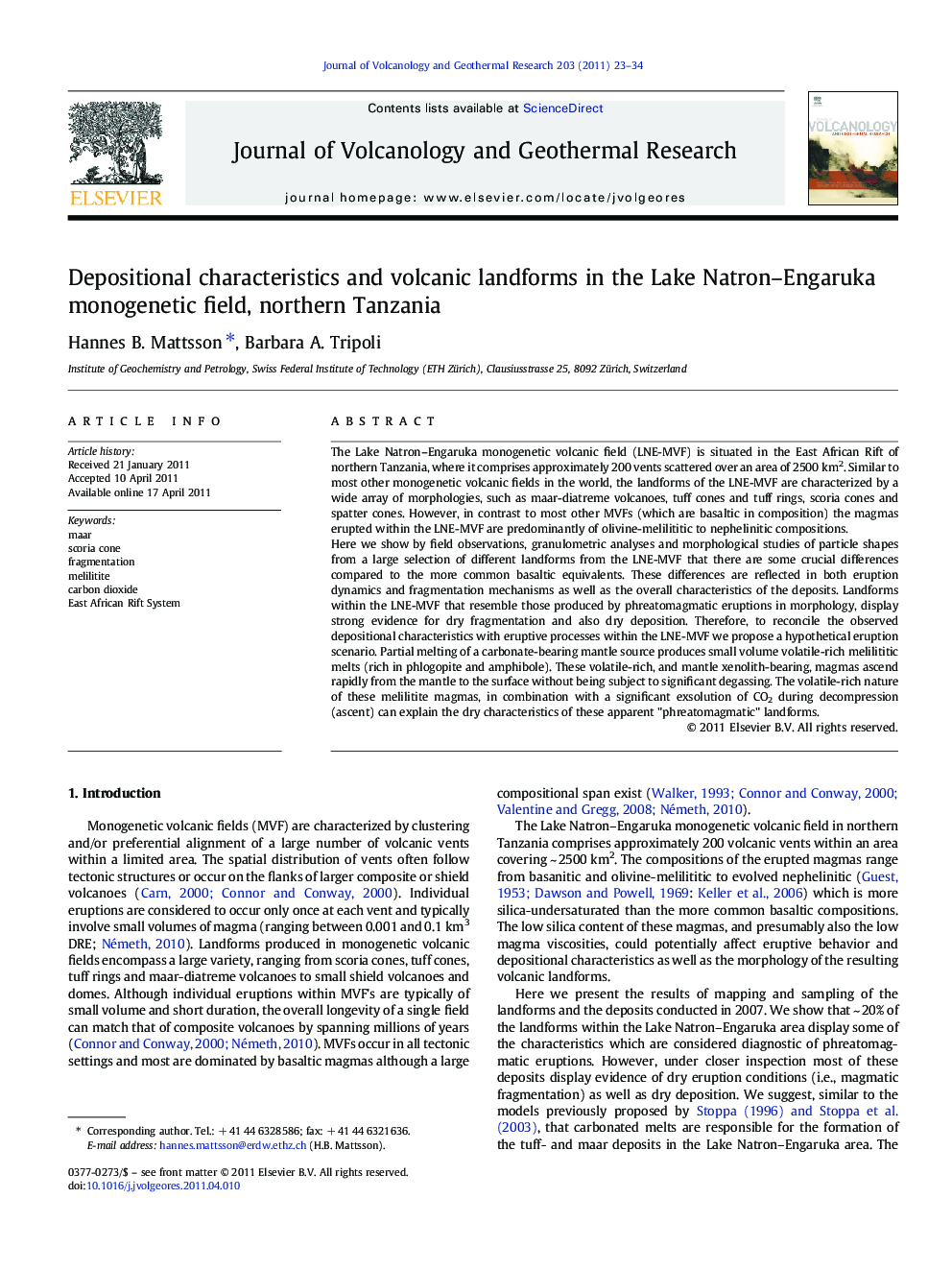 Depositional characteristics and volcanic landforms in the Lake Natron–Engaruka monogenetic field, northern Tanzania