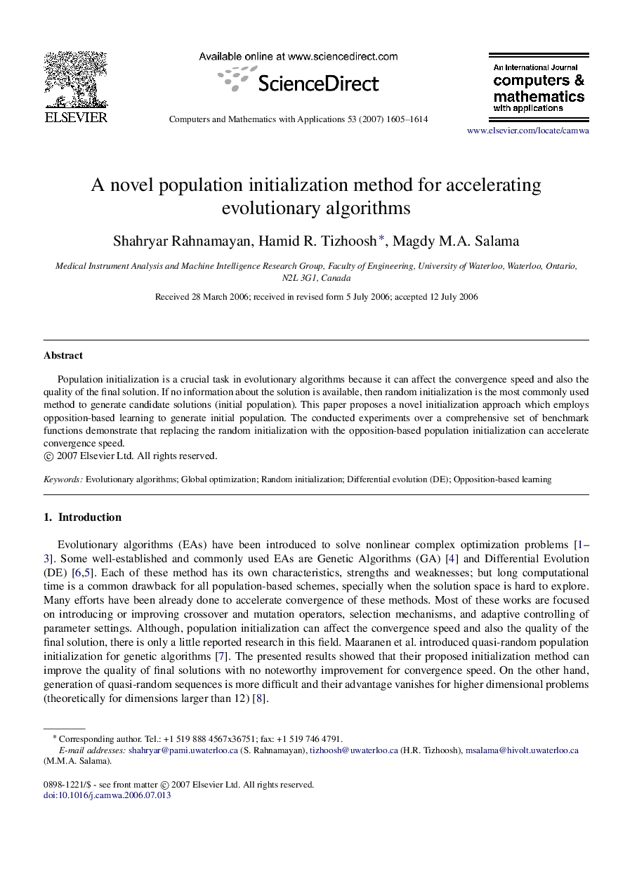 A novel population initialization method for accelerating evolutionary algorithms