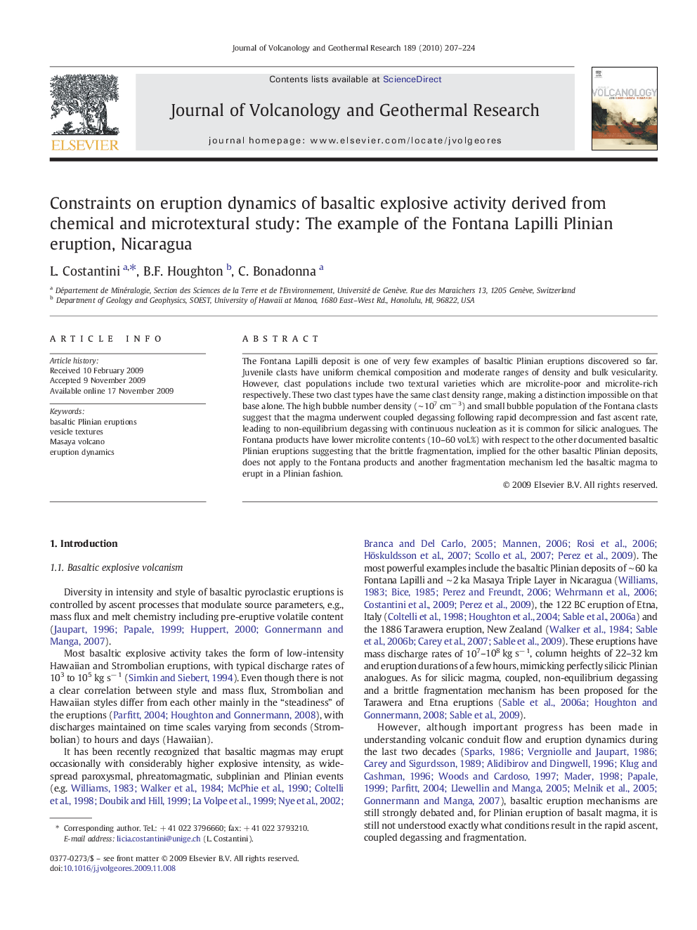 Constraints on eruption dynamics of basaltic explosive activity derived from chemical and microtextural study: The example of the Fontana Lapilli Plinian eruption, Nicaragua