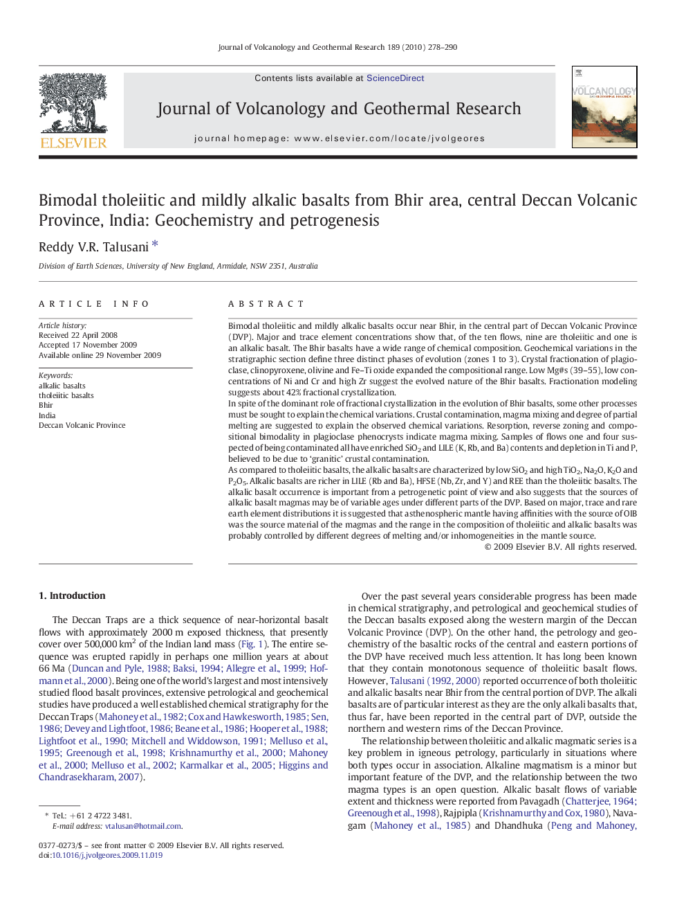 Bimodal tholeiitic and mildly alkalic basalts from Bhir area, central Deccan Volcanic Province, India: Geochemistry and petrogenesis