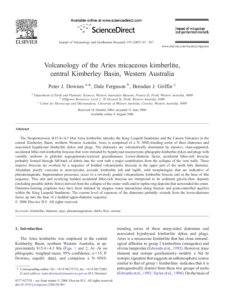 Volcanology of the Aries micaceous kimberlite, central Kimberley Basin, Western Australia