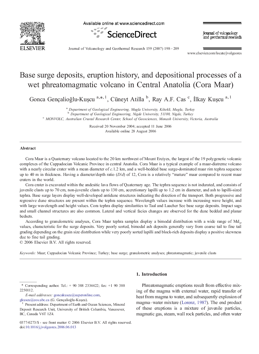 Base surge deposits, eruption history, and depositional processes of a wet phreatomagmatic volcano in Central Anatolia (Cora Maar)