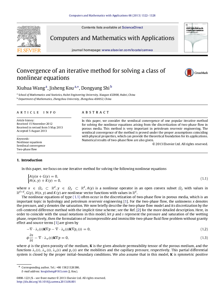 Convergence of an iterative method for solving a class of nonlinear equations