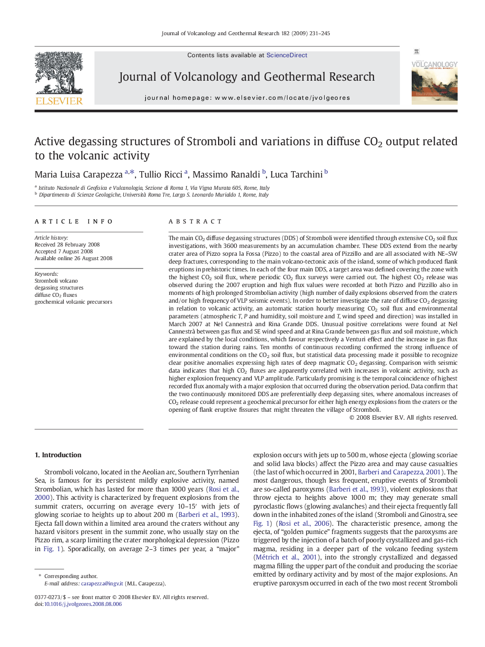 Active degassing structures of Stromboli and variations in diffuse CO2 output related to the volcanic activity