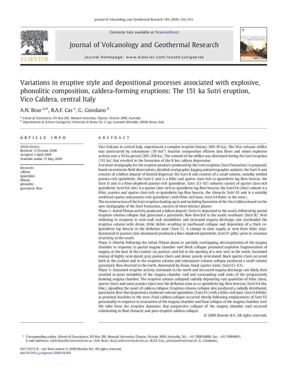 Variations in eruptive style and depositional processes associated with explosive, phonolitic composition, caldera-forming eruptions: The 151 ka Sutri eruption, Vico Caldera, central Italy