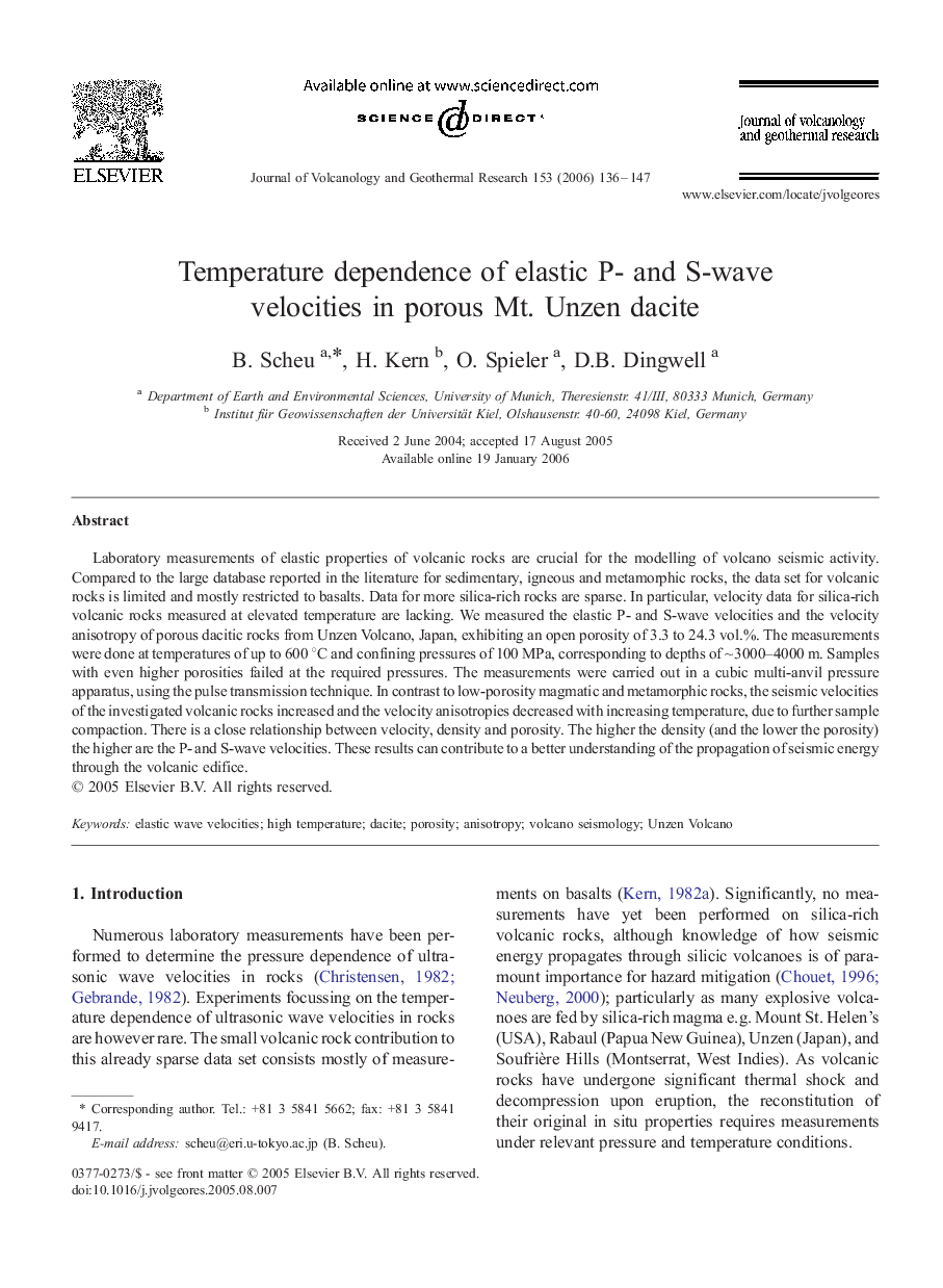 Temperature dependence of elastic P- and S-wave velocities in porous Mt. Unzen dacite