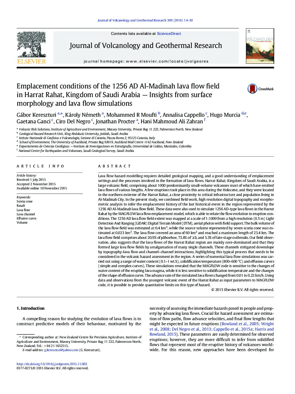 Emplacement conditions of the 1256 AD Al-Madinah lava flow field in Harrat Rahat, Kingdom of Saudi Arabia — Insights from surface morphology and lava flow simulations