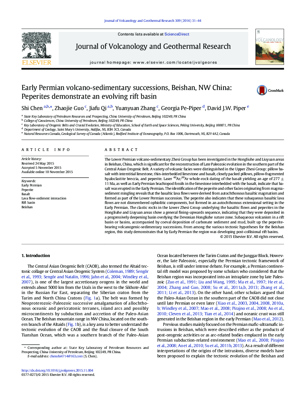 Early Permian volcano-sedimentary successions, Beishan, NW China: Peperites demonstrate an evolving rift basin