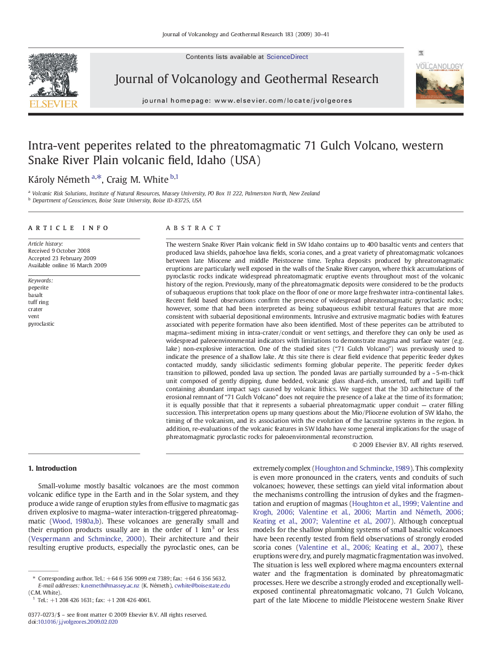 Intra-vent peperites related to the phreatomagmatic 71 Gulch Volcano, western Snake River Plain volcanic field, Idaho (USA)