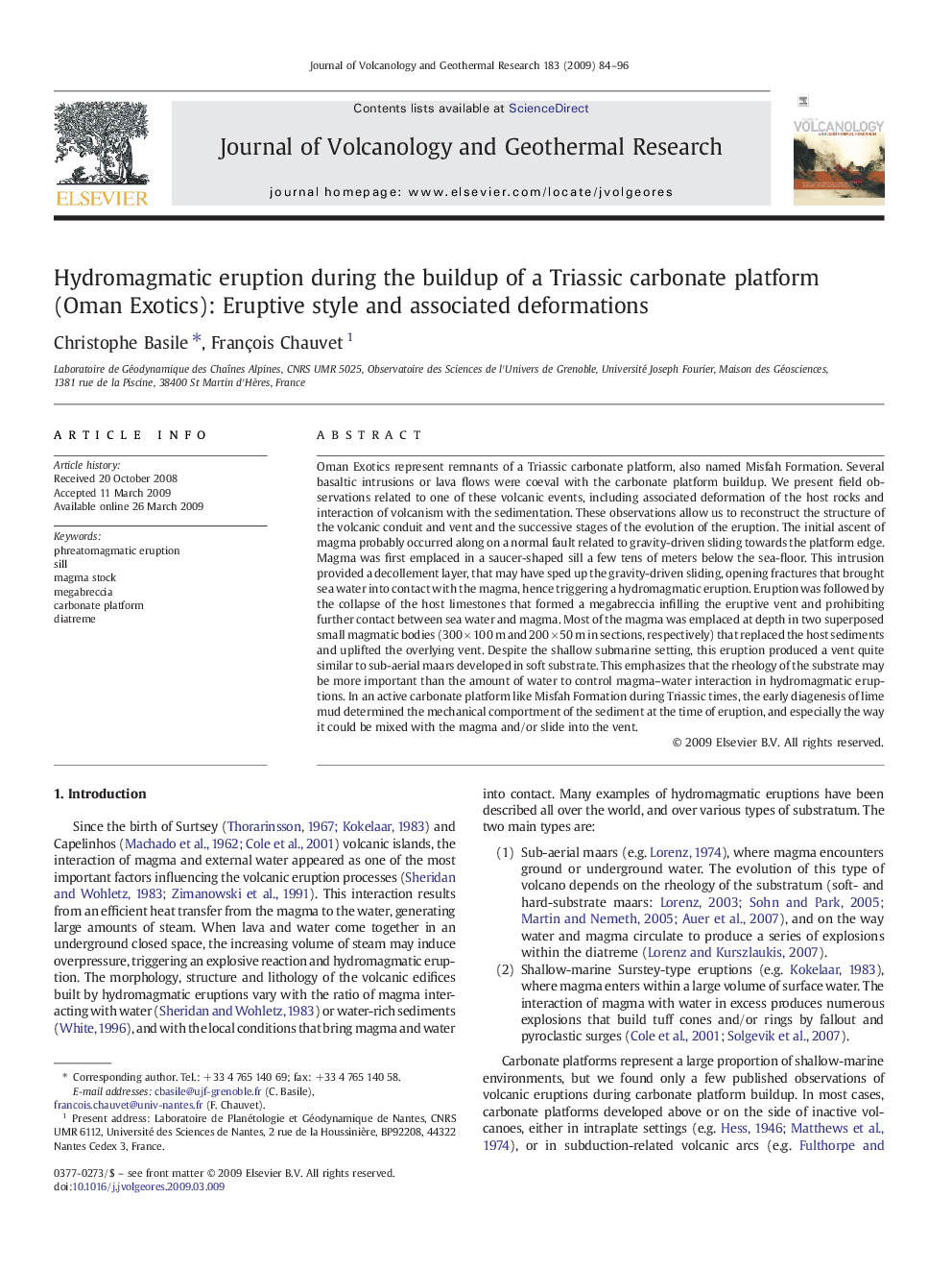 Hydromagmatic eruption during the buildup of a Triassic carbonate platform (Oman Exotics): Eruptive style and associated deformations