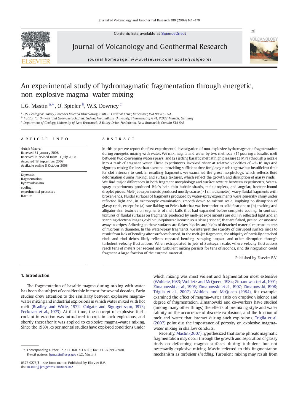 An experimental study of hydromagmatic fragmentation through energetic, non-explosive magma–water mixing