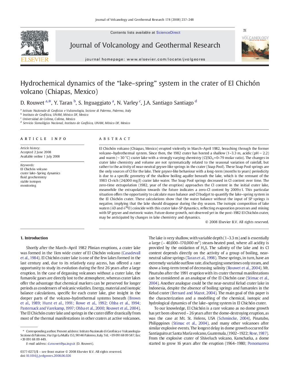 Hydrochemical dynamics of the “lake–spring” system in the crater of El Chichón volcano (Chiapas, Mexico)