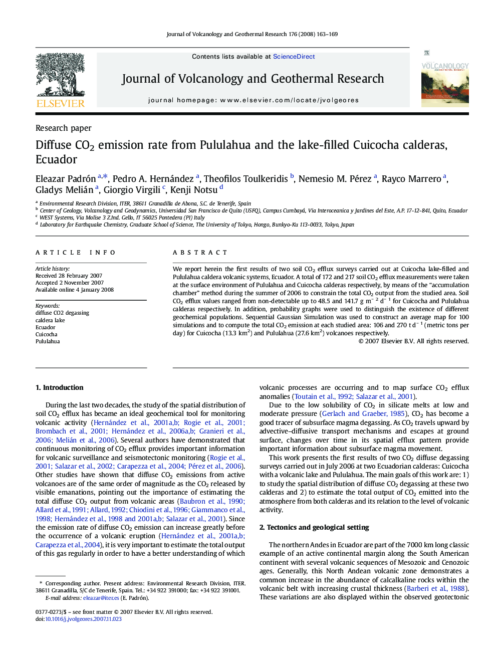 Diffuse CO2 emission rate from Pululahua and the lake-filled Cuicocha calderas, Ecuador