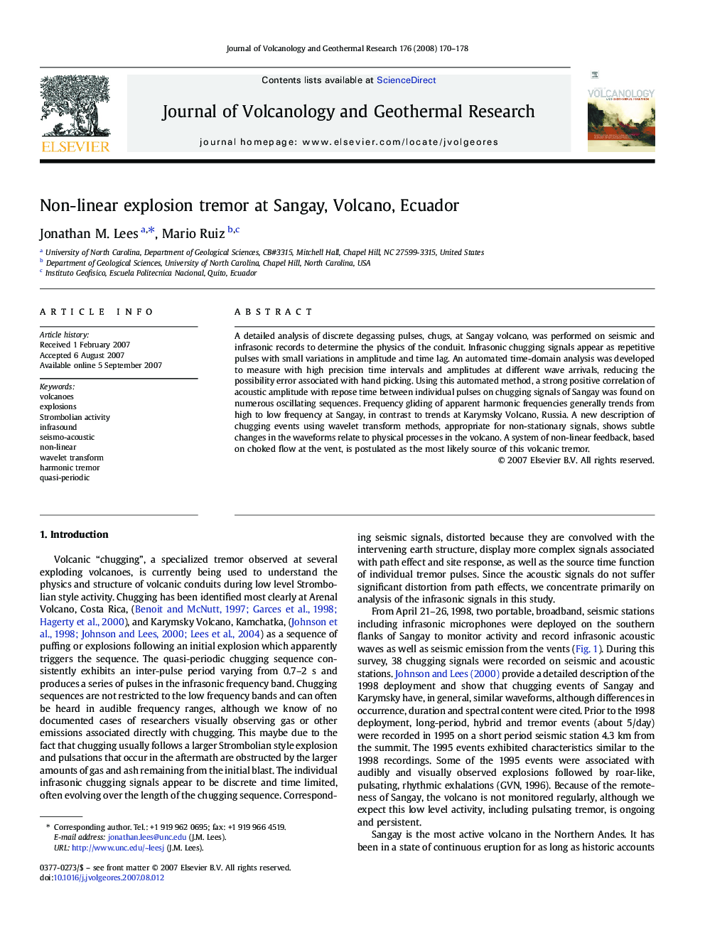 Non-linear explosion tremor at Sangay, Volcano, Ecuador