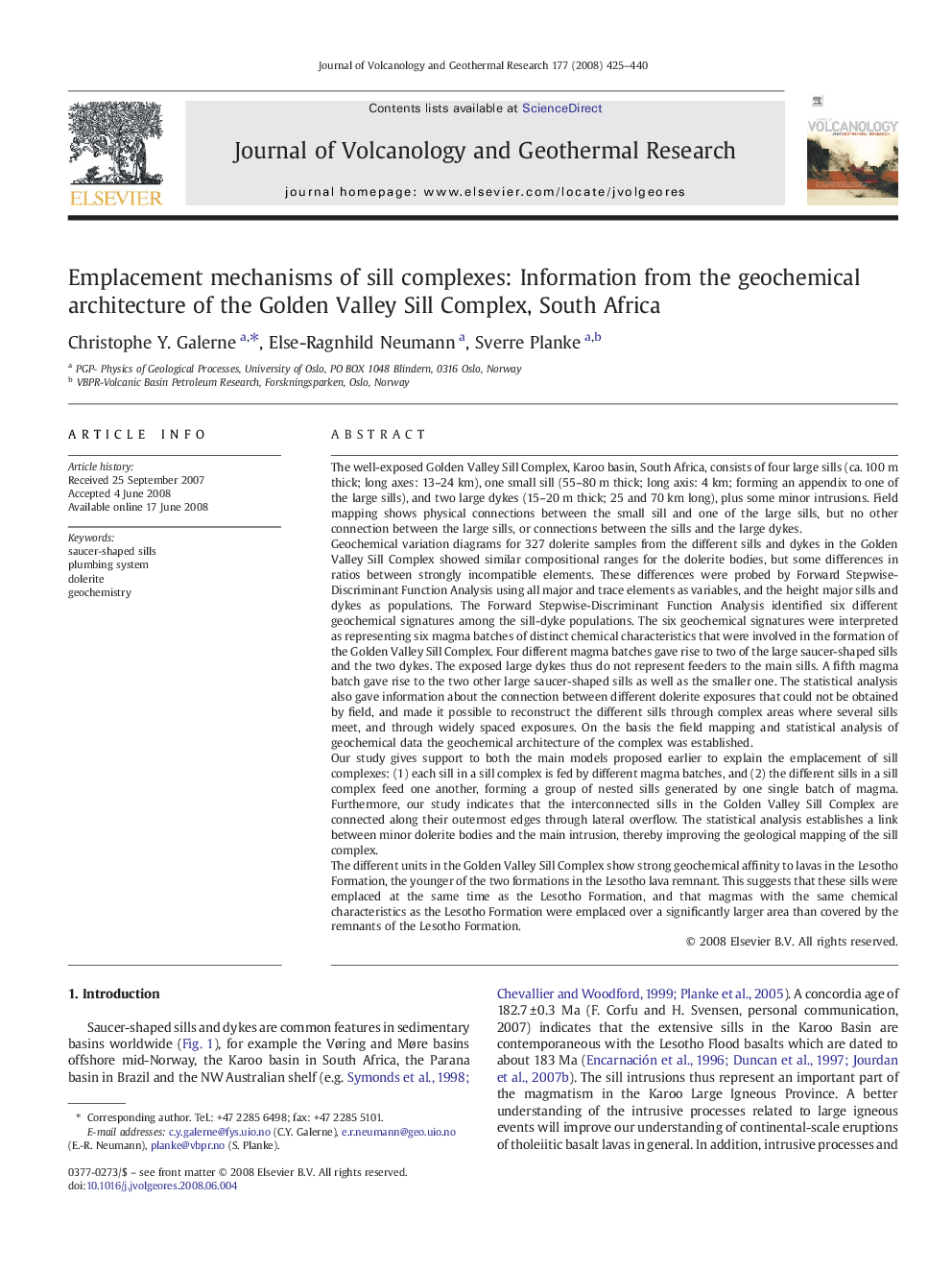 Emplacement mechanisms of sill complexes: Information from the geochemical architecture of the Golden Valley Sill Complex, South Africa