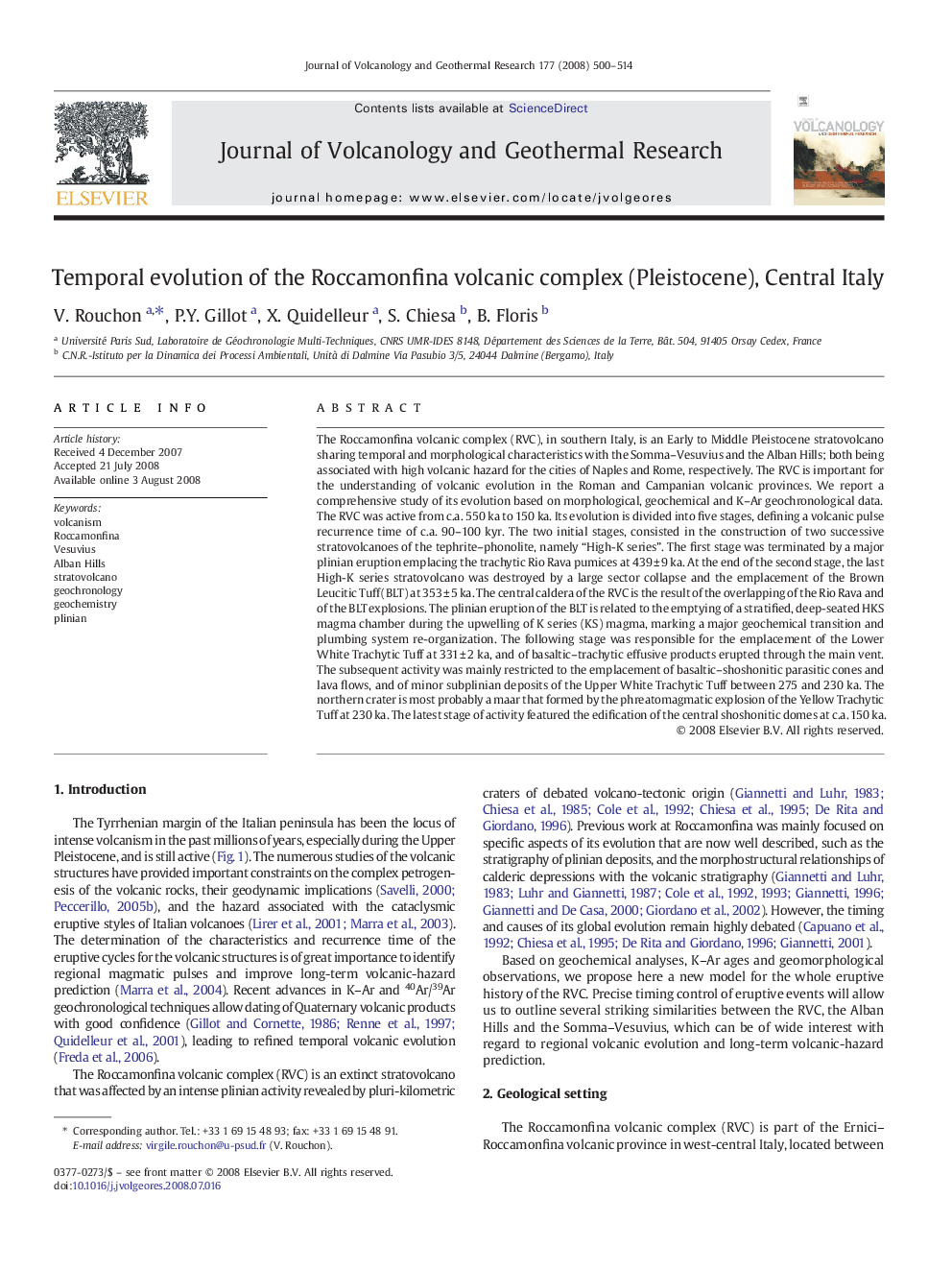 Temporal evolution of the Roccamonfina volcanic complex (Pleistocene), Central Italy