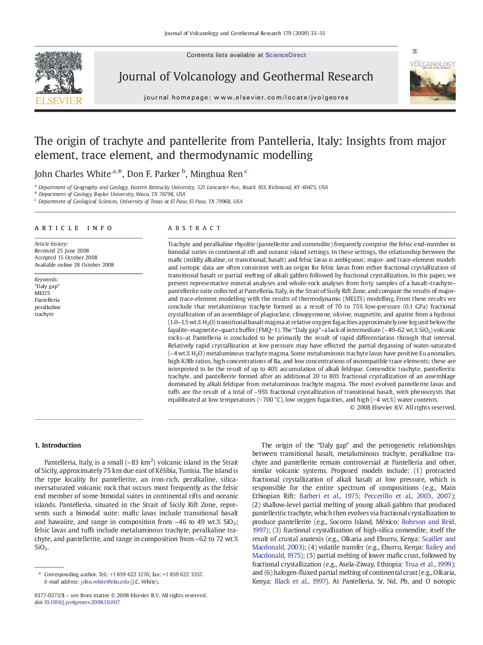 The origin of trachyte and pantellerite from Pantelleria, Italy: Insights from major element, trace element, and thermodynamic modelling