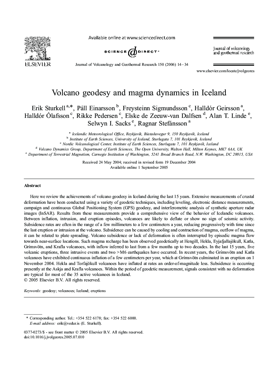 Volcano geodesy and magma dynamics in Iceland