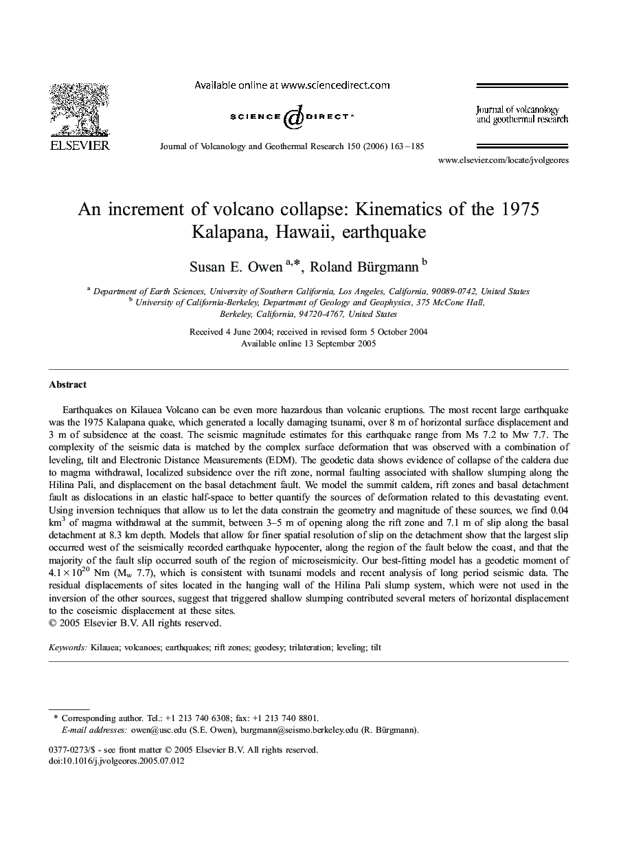 An increment of volcano collapse: Kinematics of the 1975 Kalapana, Hawaii, earthquake