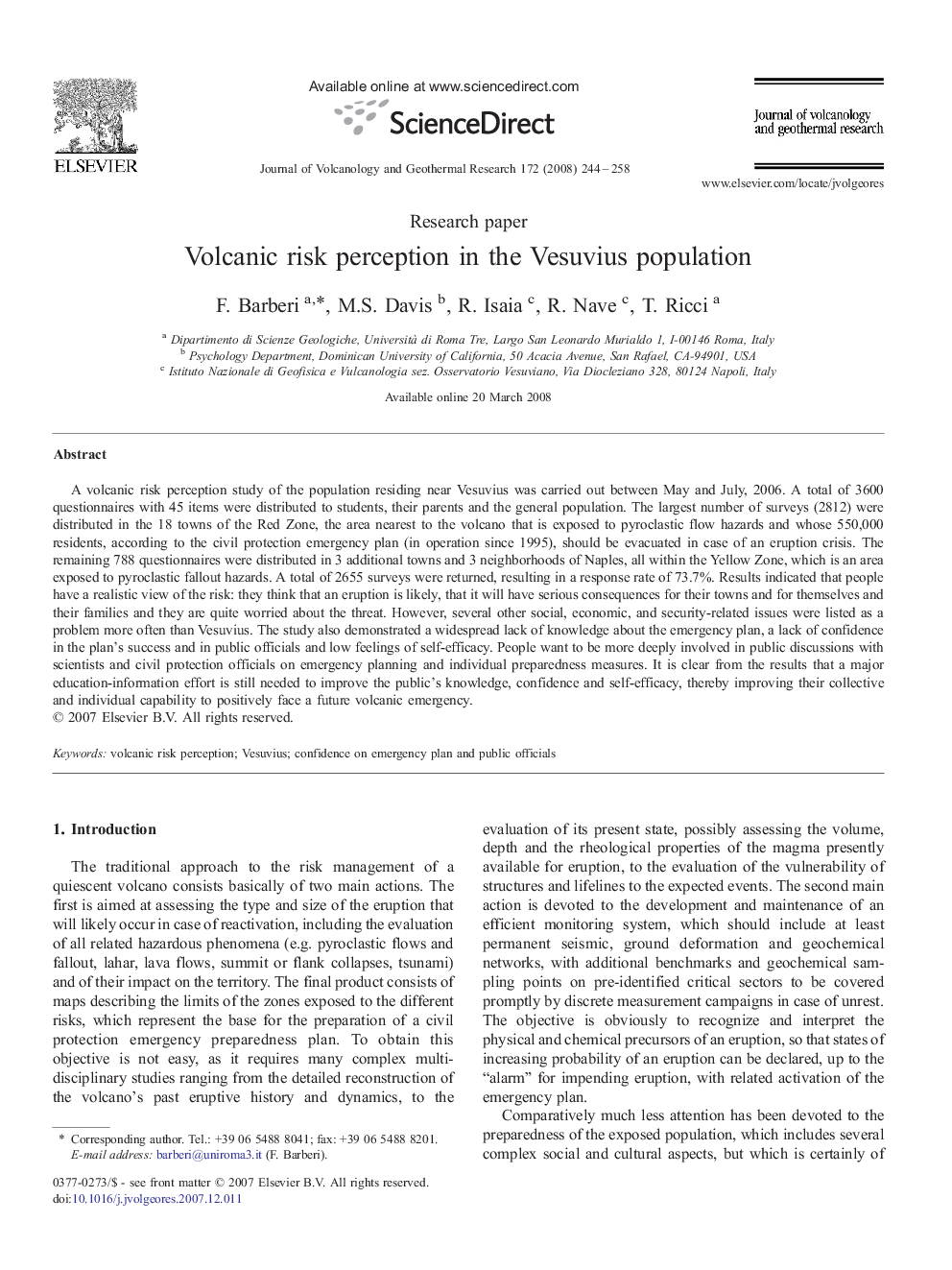 Volcanic risk perception in the Vesuvius population