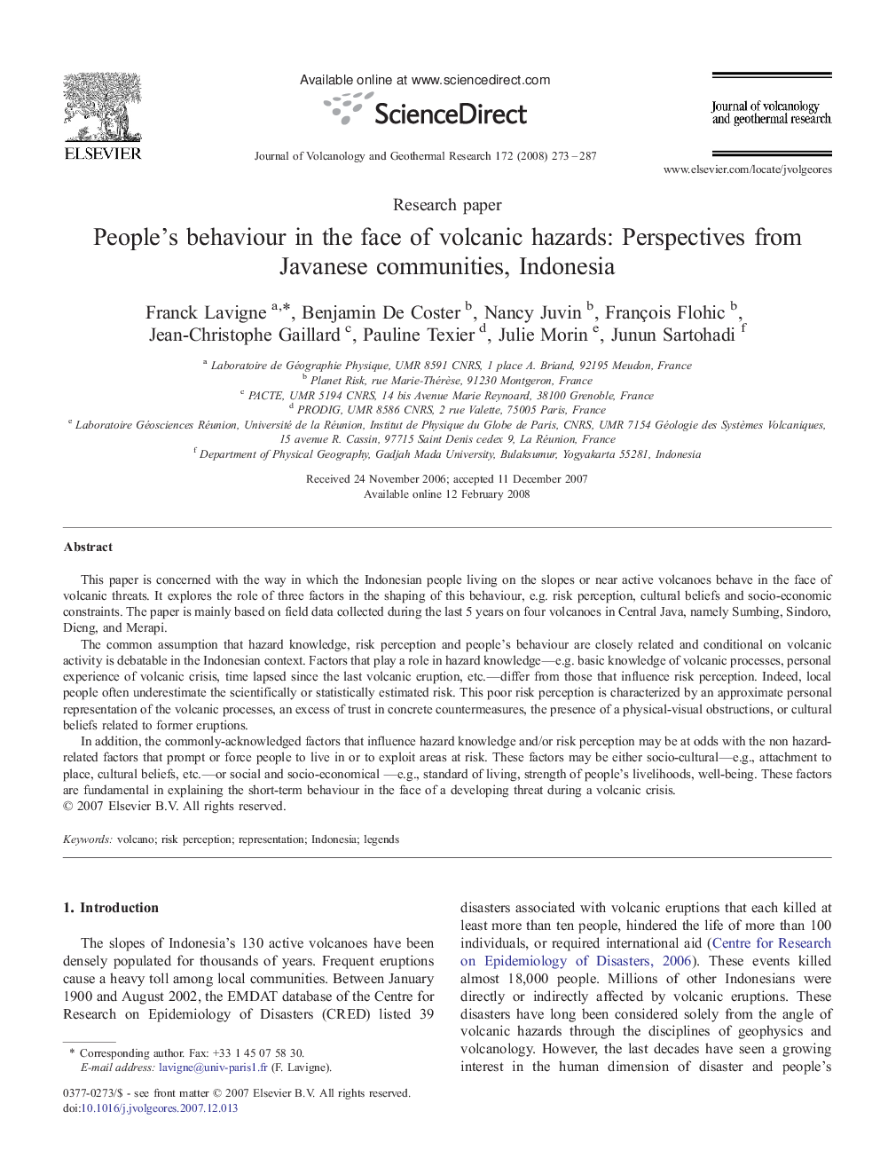 People's behaviour in the face of volcanic hazards: Perspectives from Javanese communities, Indonesia