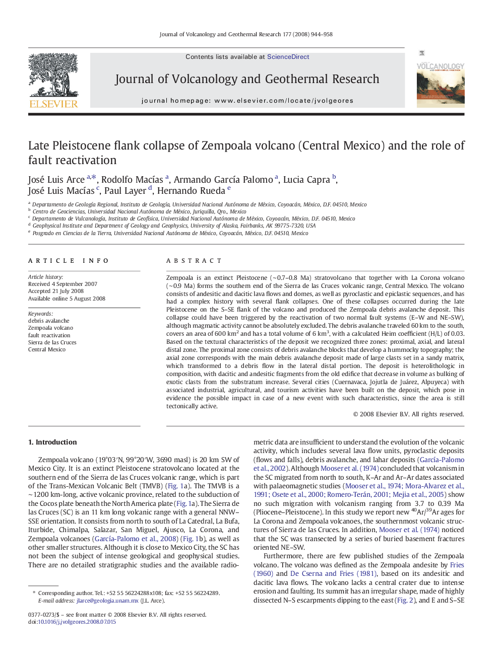 Late Pleistocene flank collapse of Zempoala volcano (Central Mexico) and the role of fault reactivation