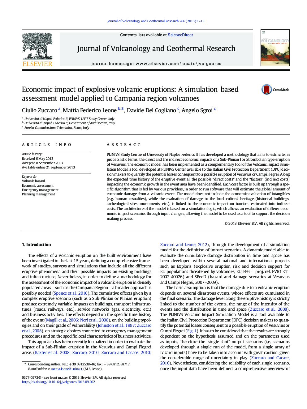 تأثیر اقتصادی فوران های آتشفشانی انفجاری: یک مدل ارزیابی مبتنی بر شبیه سازی برای آتشفشان های منطقه کامپانیا 