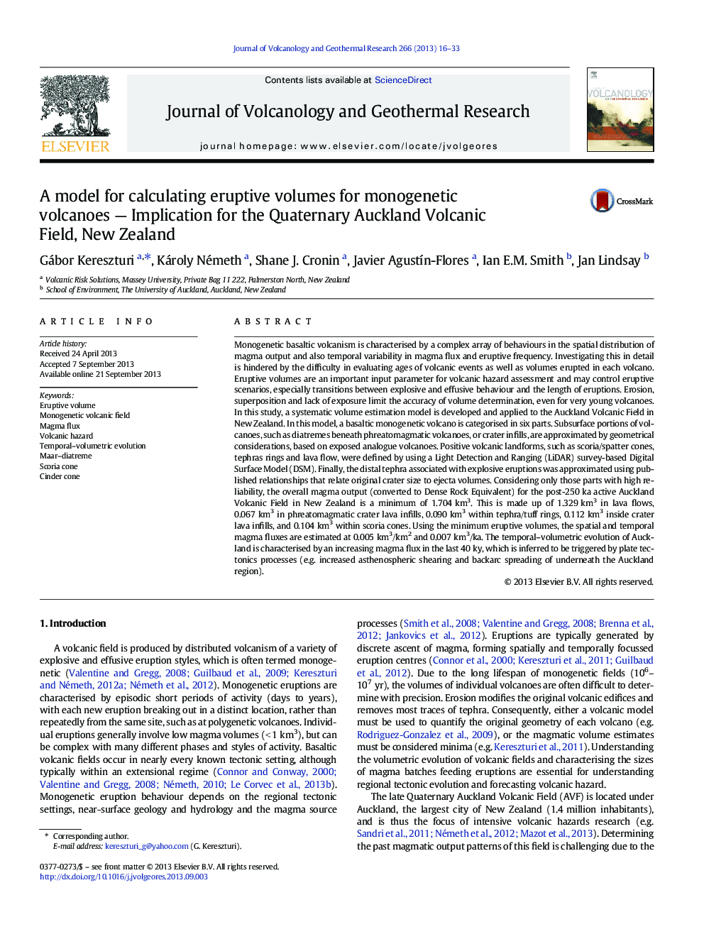 A model for calculating eruptive volumes for monogenetic volcanoes — Implication for the Quaternary Auckland Volcanic Field, New Zealand