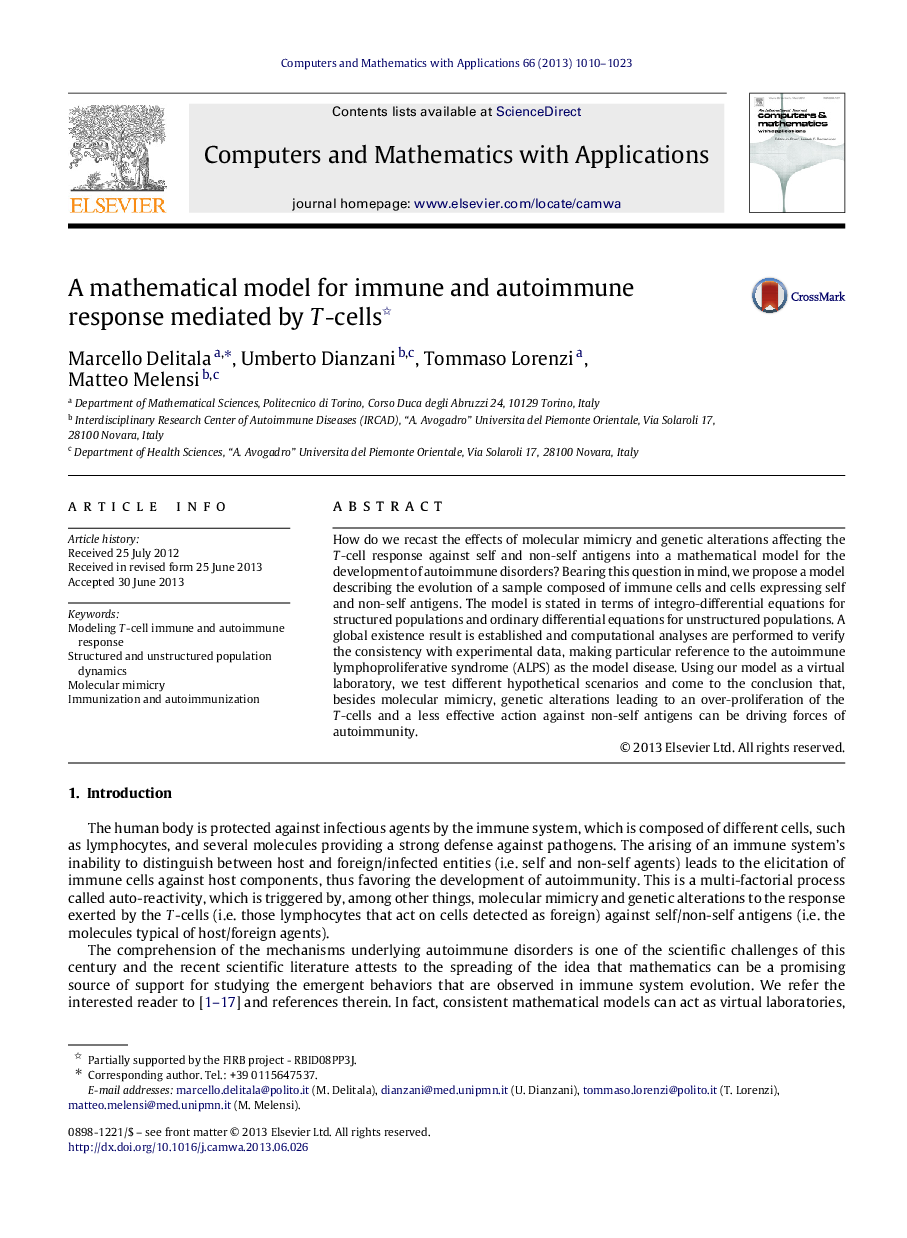 A mathematical model for immune and autoimmune response mediated by TT-cells 