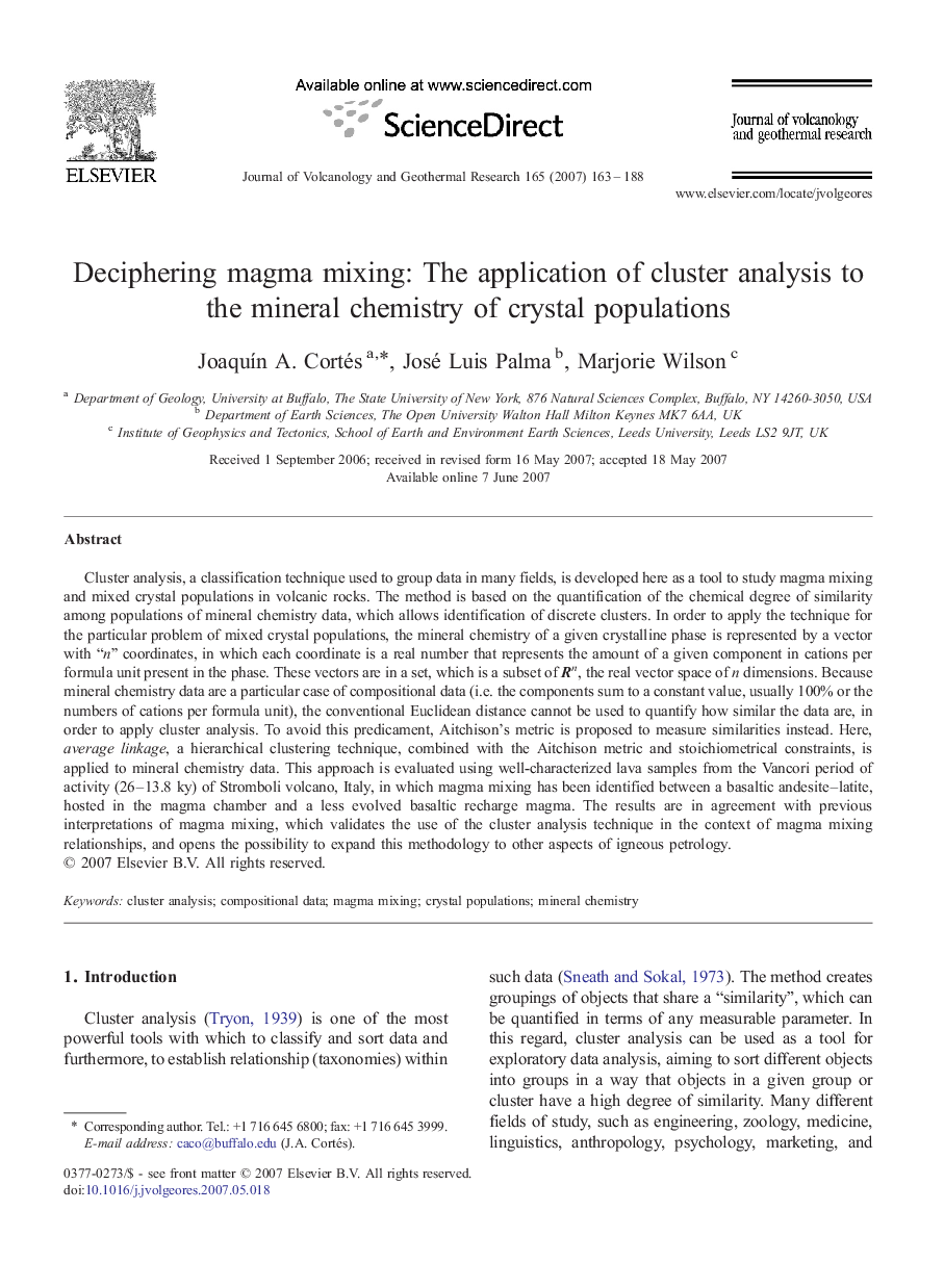 Deciphering magma mixing: The application of cluster analysis to the mineral chemistry of crystal populations