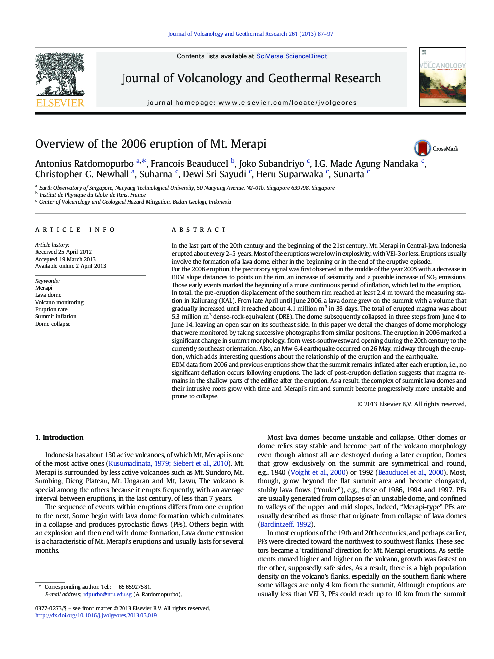 Overview of the 2006 eruption of Mt. Merapi