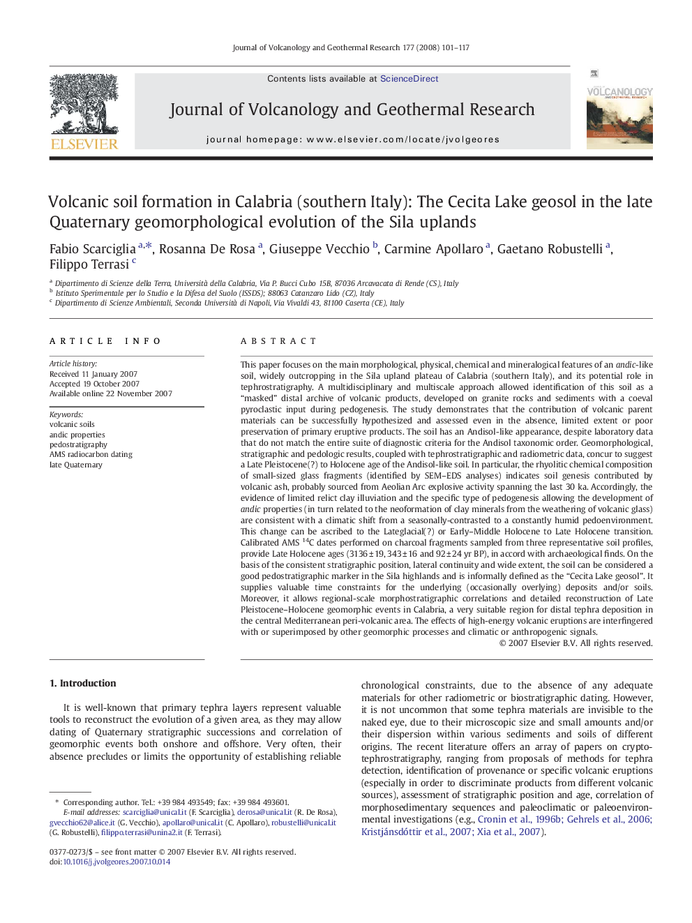 Volcanic soil formation in Calabria (southern Italy): The Cecita Lake geosol in the late Quaternary geomorphological evolution of the Sila uplands