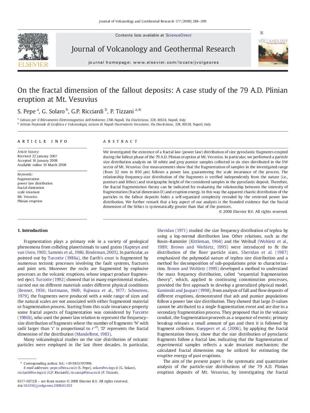 On the fractal dimension of the fallout deposits: A case study of the 79 A.D. Plinian eruption at Mt. Vesuvius