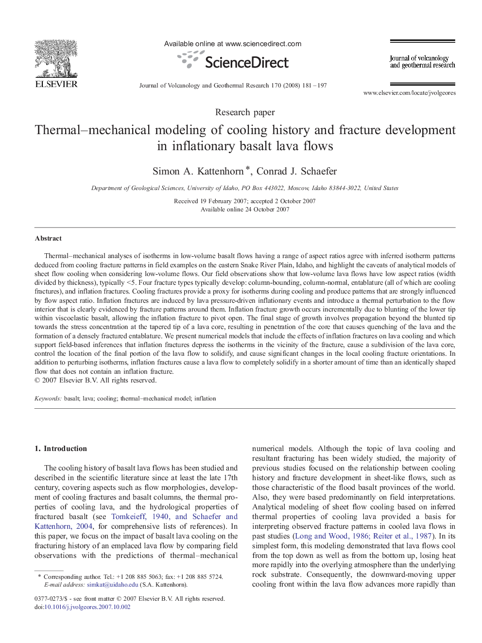 Thermal–mechanical modeling of cooling history and fracture development in inflationary basalt lava flows