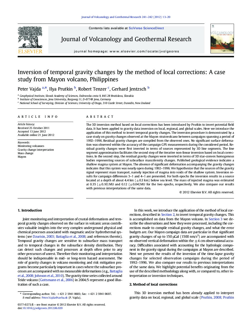 Inversion of temporal gravity changes by the method of local corrections: A case study from Mayon volcano, Philippines