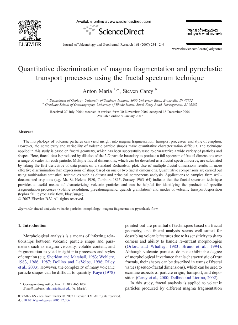 Quantitative discrimination of magma fragmentation and pyroclastic transport processes using the fractal spectrum technique