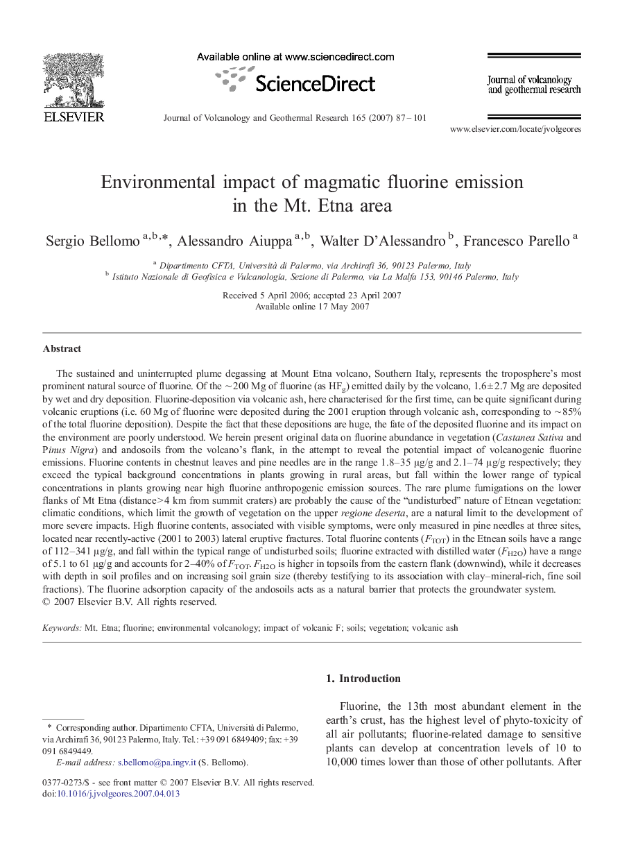 Environmental impact of magmatic fluorine emission in the Mt. Etna area