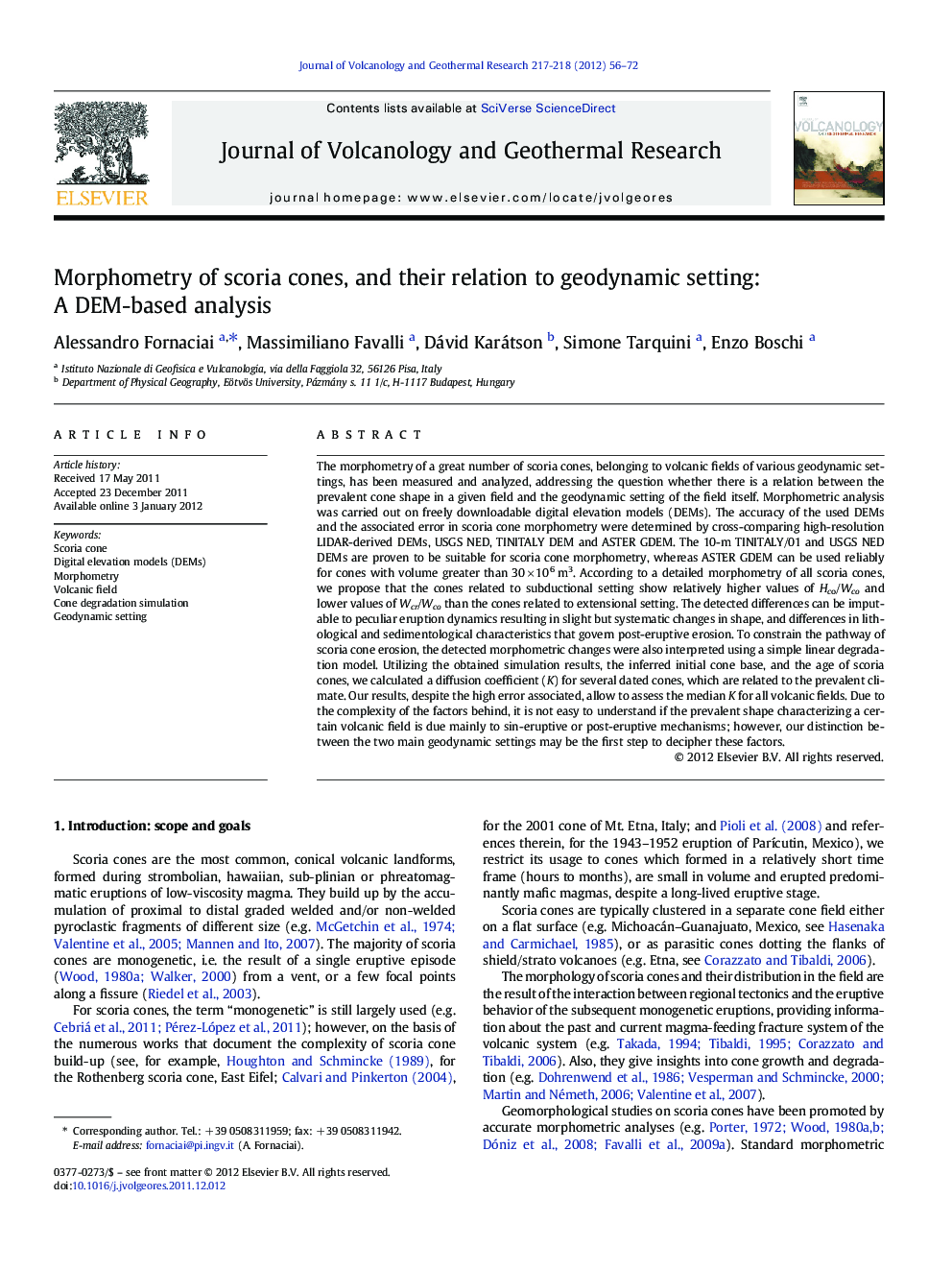 Morphometry of scoria cones, and their relation to geodynamic setting: A DEM-based analysis