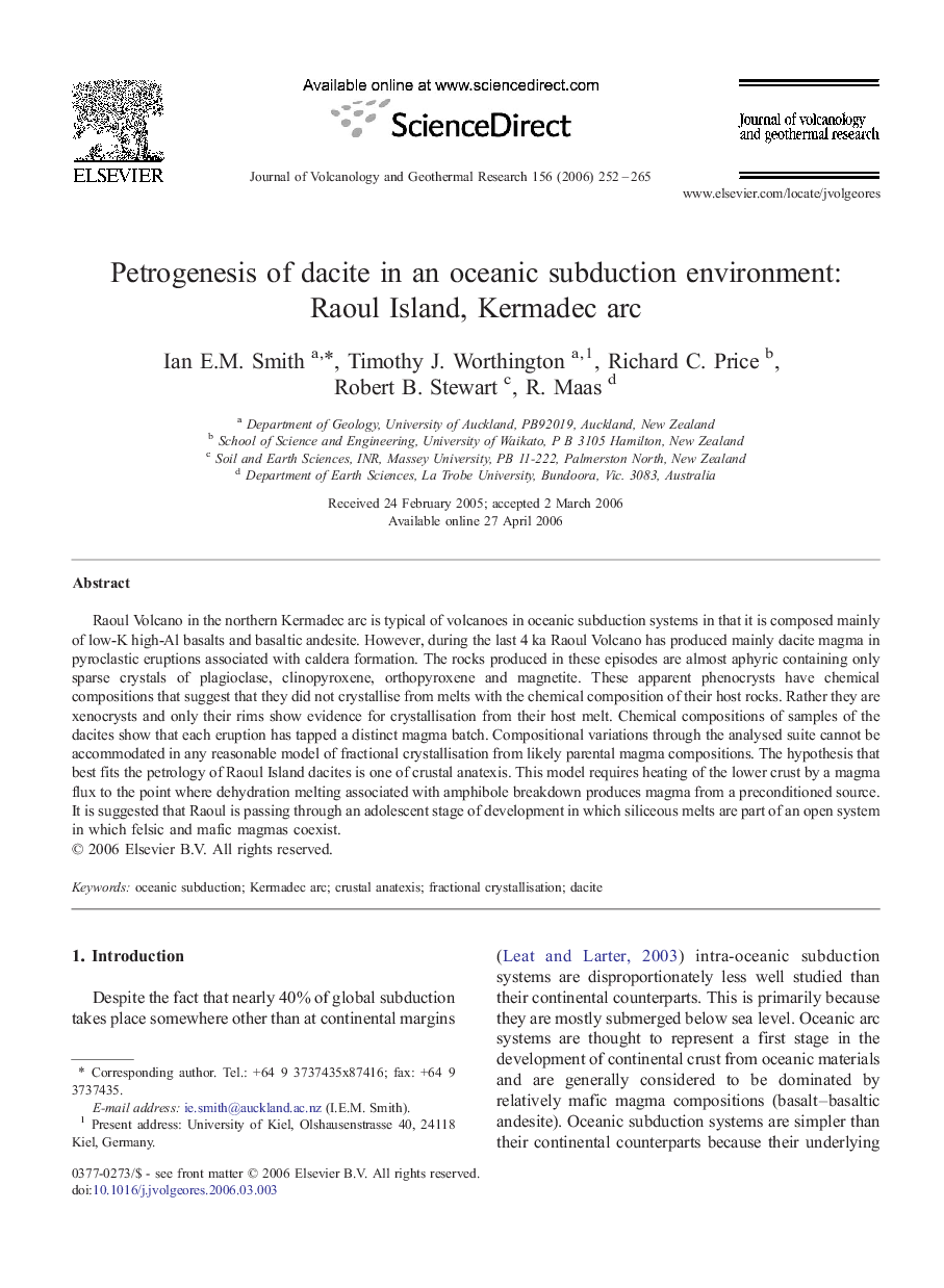 Petrogenesis of dacite in an oceanic subduction environment: Raoul Island, Kermadec arc