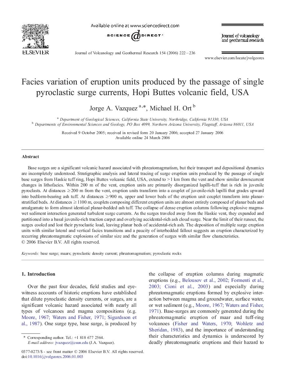 Facies variation of eruption units produced by the passage of single pyroclastic surge currents, Hopi Buttes volcanic field, USA