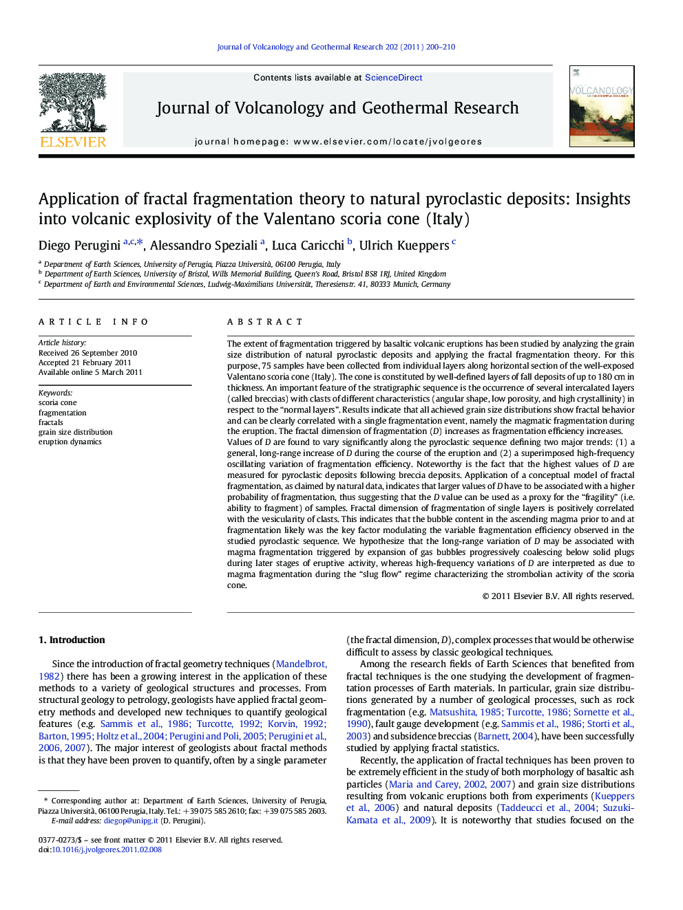 Application of fractal fragmentation theory to natural pyroclastic deposits: Insights into volcanic explosivity of the Valentano scoria cone (Italy)