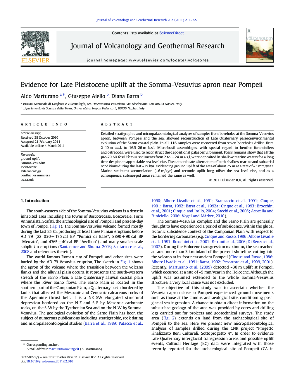 Evidence for Late Pleistocene uplift at the Somma-Vesuvius apron near Pompeii