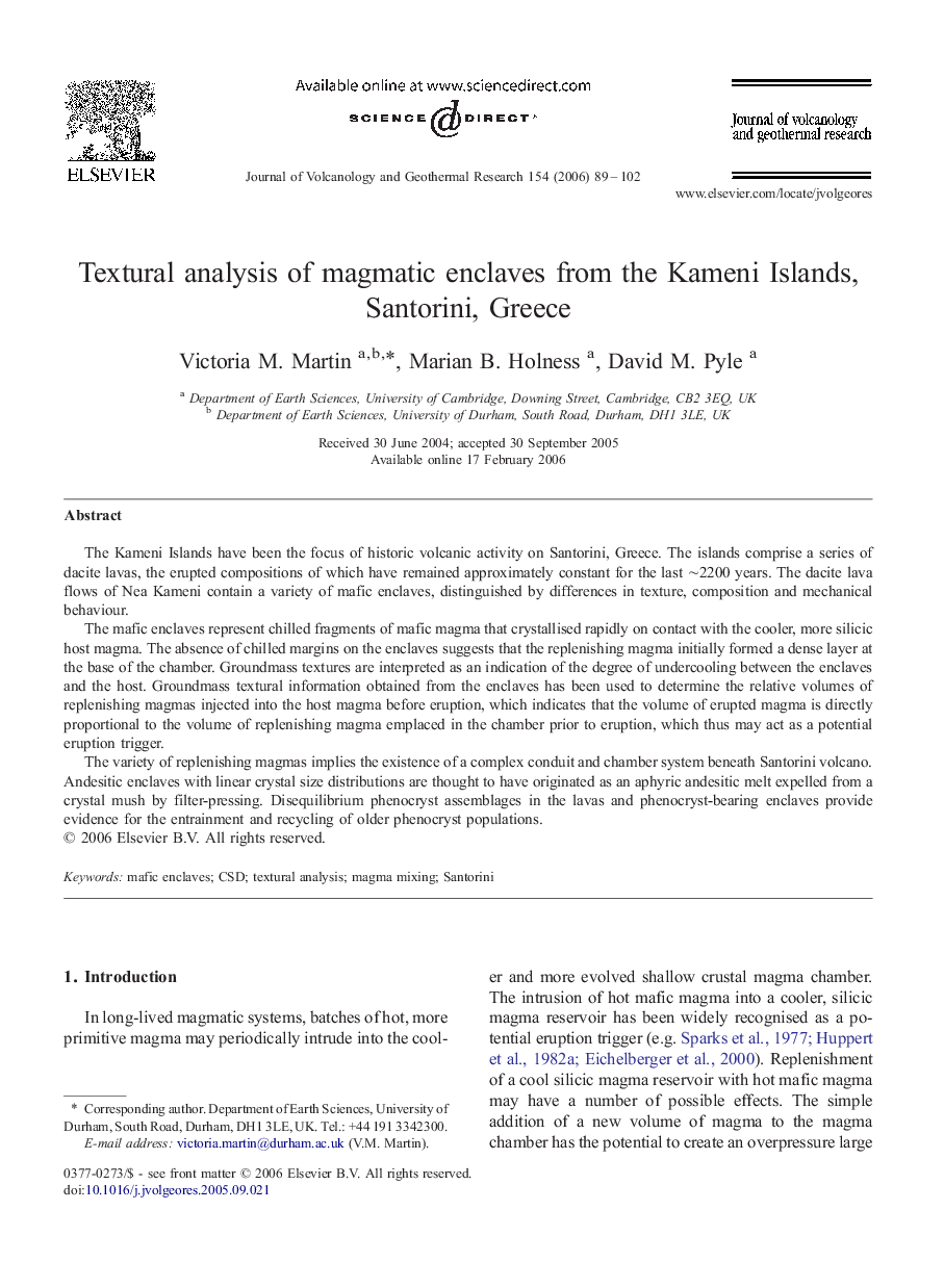 Textural analysis of magmatic enclaves from the Kameni Islands, Santorini, Greece