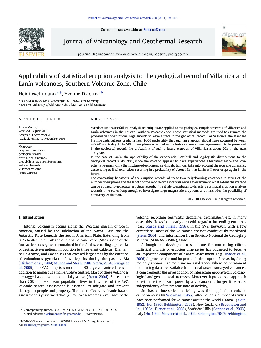 Applicability of statistical eruption analysis to the geological record of Villarrica and Lanín volcanoes, Southern Volcanic Zone, Chile