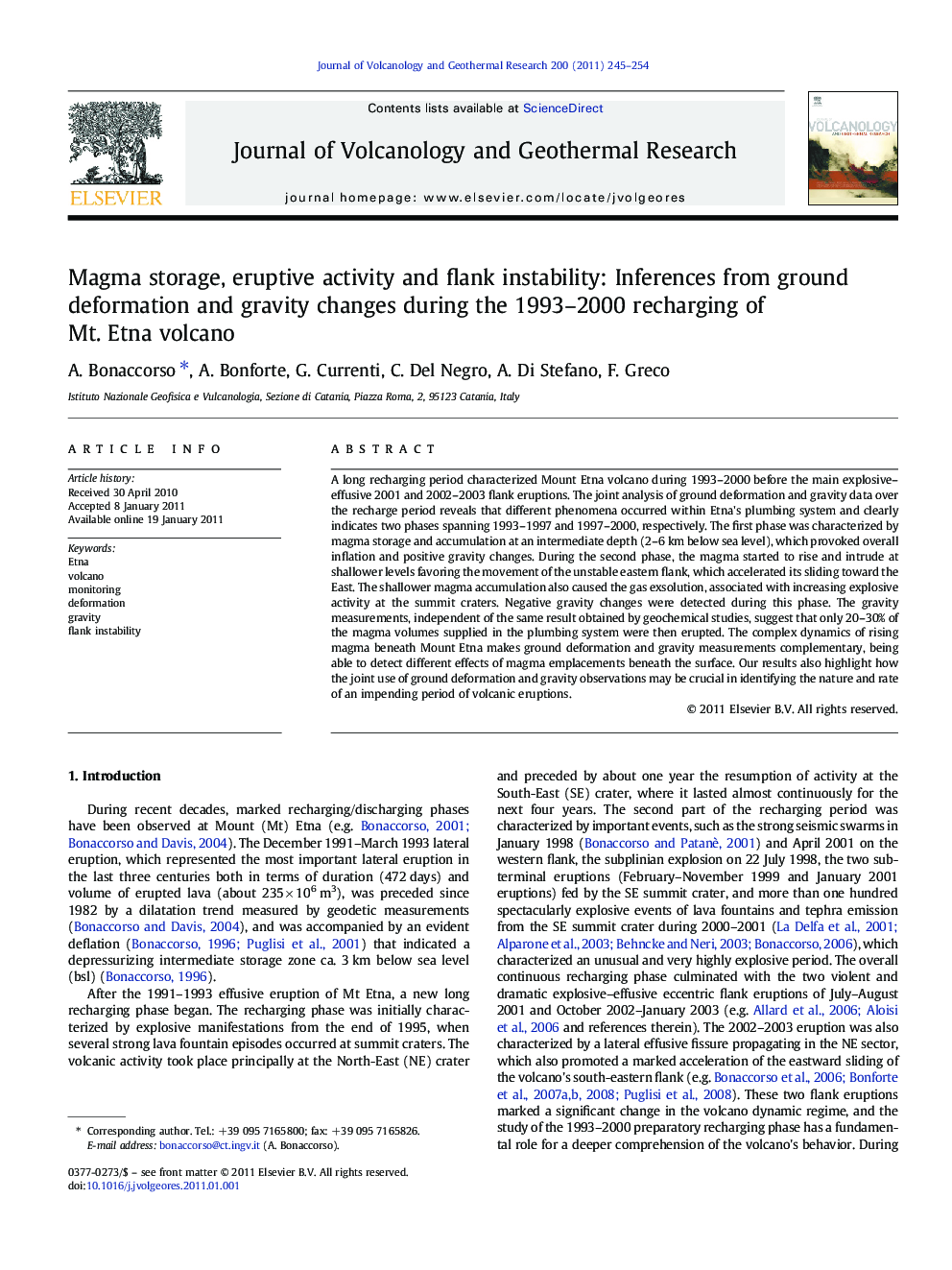 Magma storage, eruptive activity and flank instability: Inferences from ground deformation and gravity changes during the 1993–2000 recharging of Mt. Etna volcano