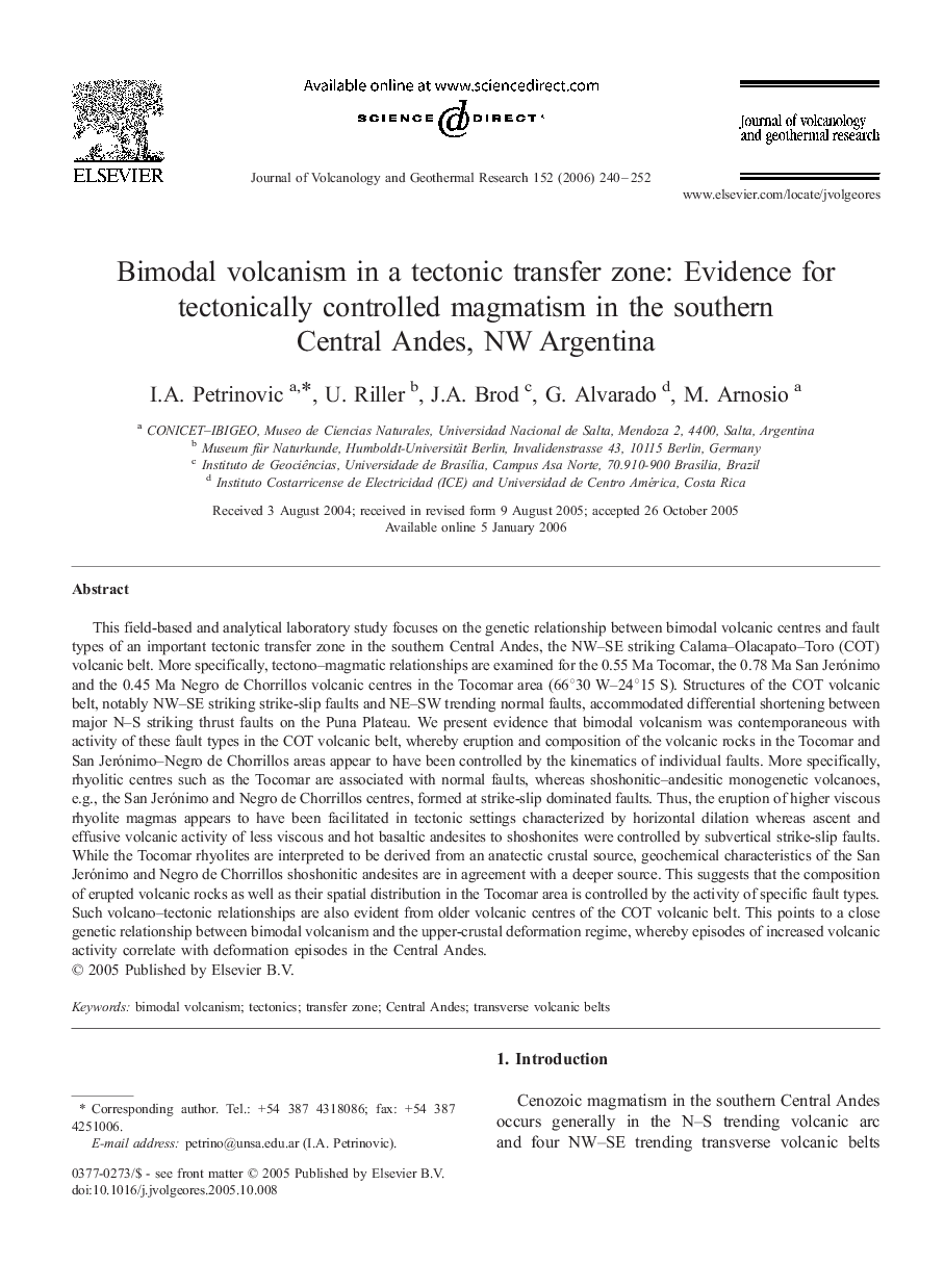 Bimodal volcanism in a tectonic transfer zone: Evidence for tectonically controlled magmatism in the southern Central Andes, NW Argentina