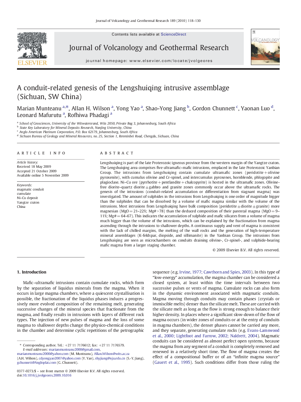 A conduit-related genesis of the Lengshuiqing intrusive assemblage (Sichuan, SW China)